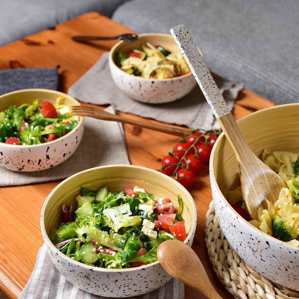 Emmy Jane Boutique Bamboo Salad Bowl & Serving Spoons - Large Handmade Eco-Friendly Bowl