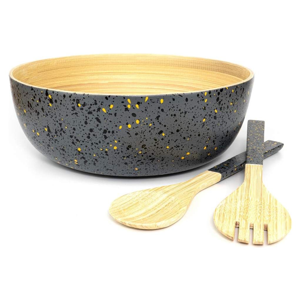 Emmy Jane Boutique Bamboo Salad Bowl & Serving Spoons - Large Handmade Eco-Friendly Bowl