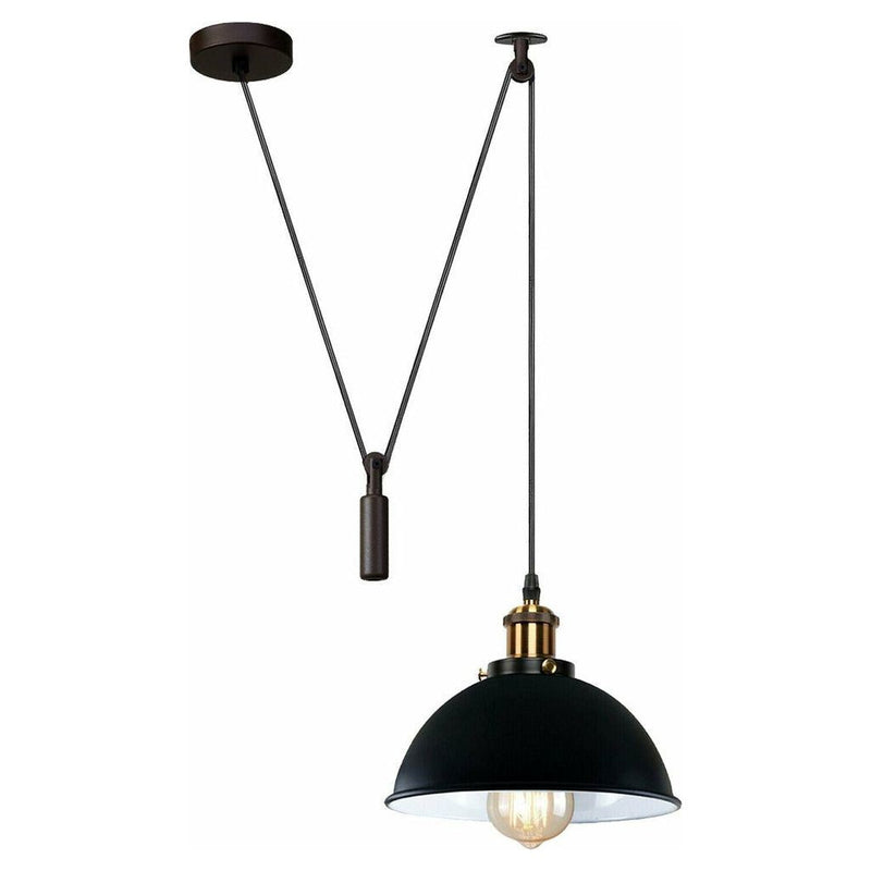 Emmy Jane Boutique Adjustable Metal Pendant Ceiling Light - Black - Retro Industrial Vintage Loft Style