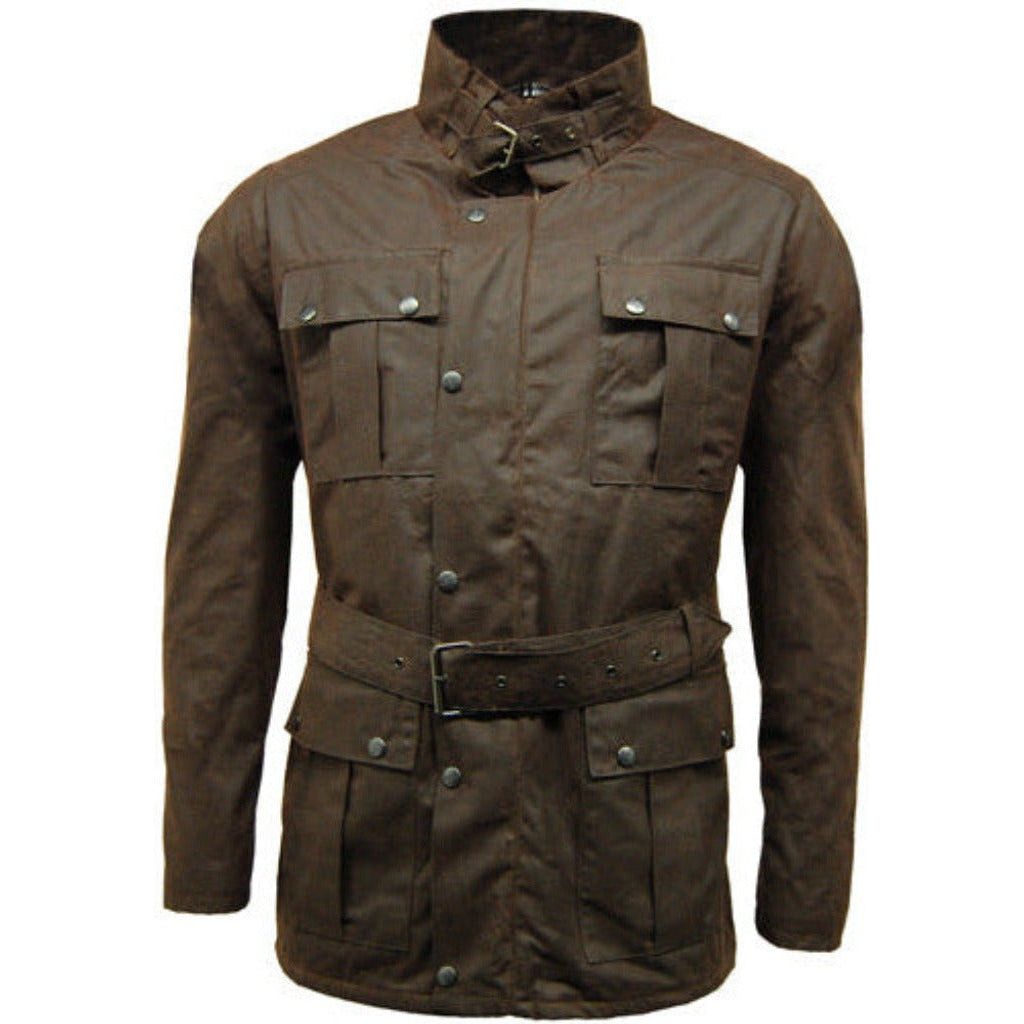 Emmy Jane Boutique Game Continental - Belted Mens Motorcycle Wax Jacket Waxed Coat - Black or Brown