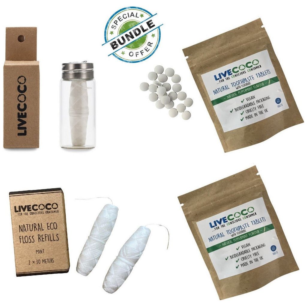 Emmy Jane Boutique LiveCoco - SPECIAL OFFER - Zero Plastic Dental Bundle - Toothpaste Tablets & Floss