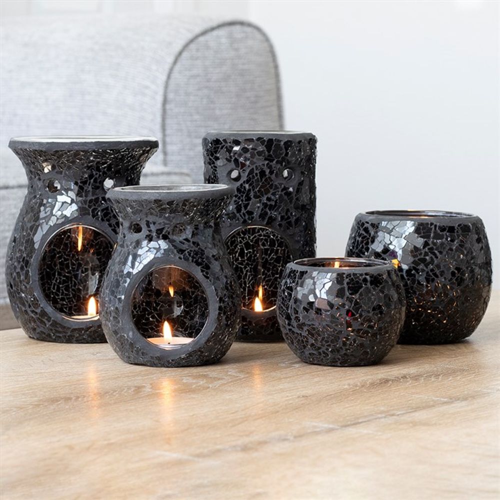 Black Candle Holder - Black Crackle Glass Mosiac Candle Tealight Holders