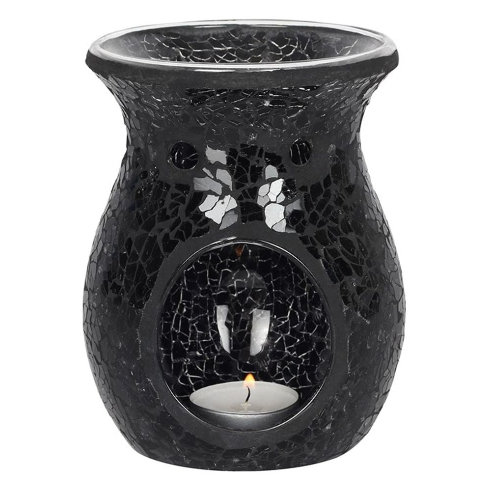 Oil Burner - Black Crackle Glass - Mosaic Mirror Effect - Aromatherapy Diffuser