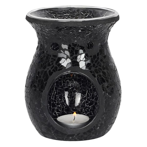 Oil Burner - Black Crackle Glass - Mosaic Mirror Effect - Aromatherapy Diffuser