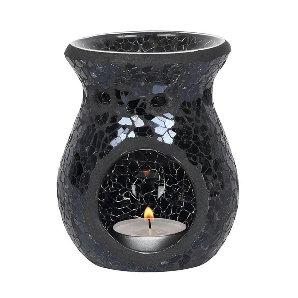 Small Black Crackle Glass Oil Burner