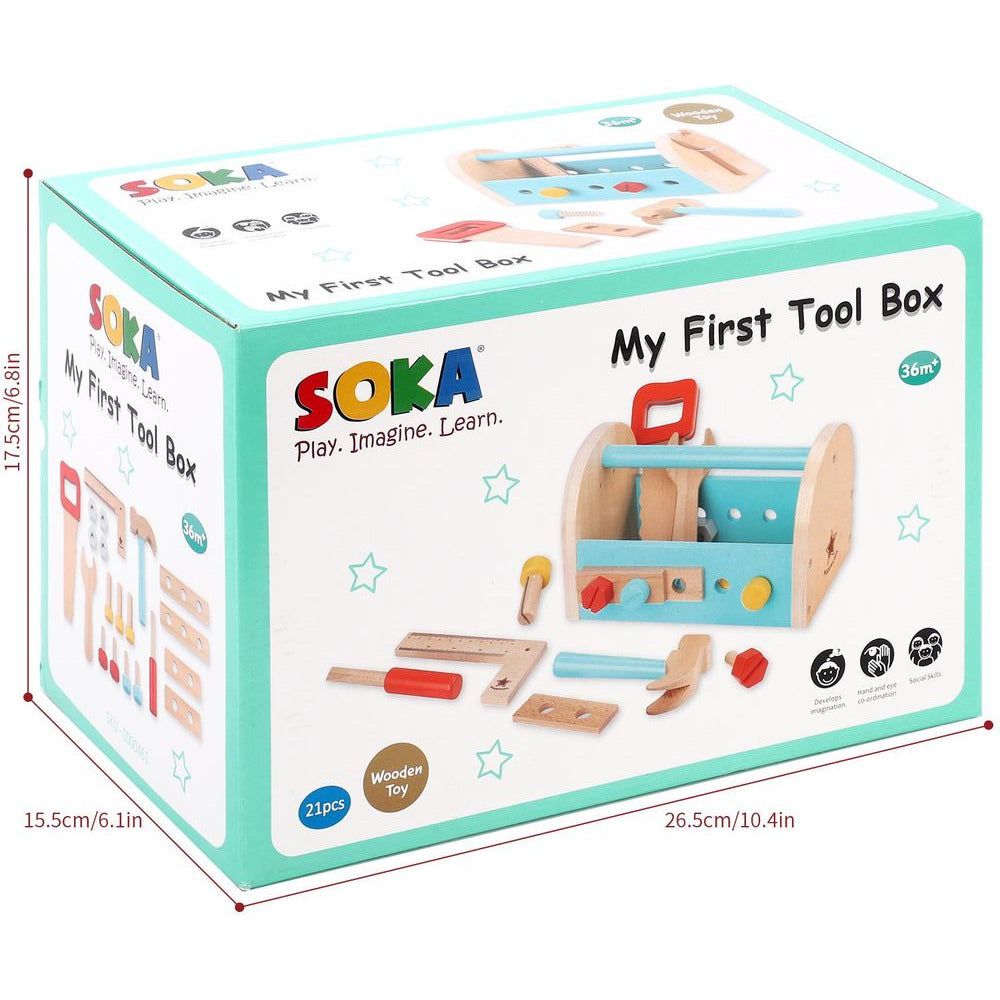 Emmy Jane Boutique SOKA My First Toolbox Carpenter Wooden Building Tools Play Set Pretend Play 3+