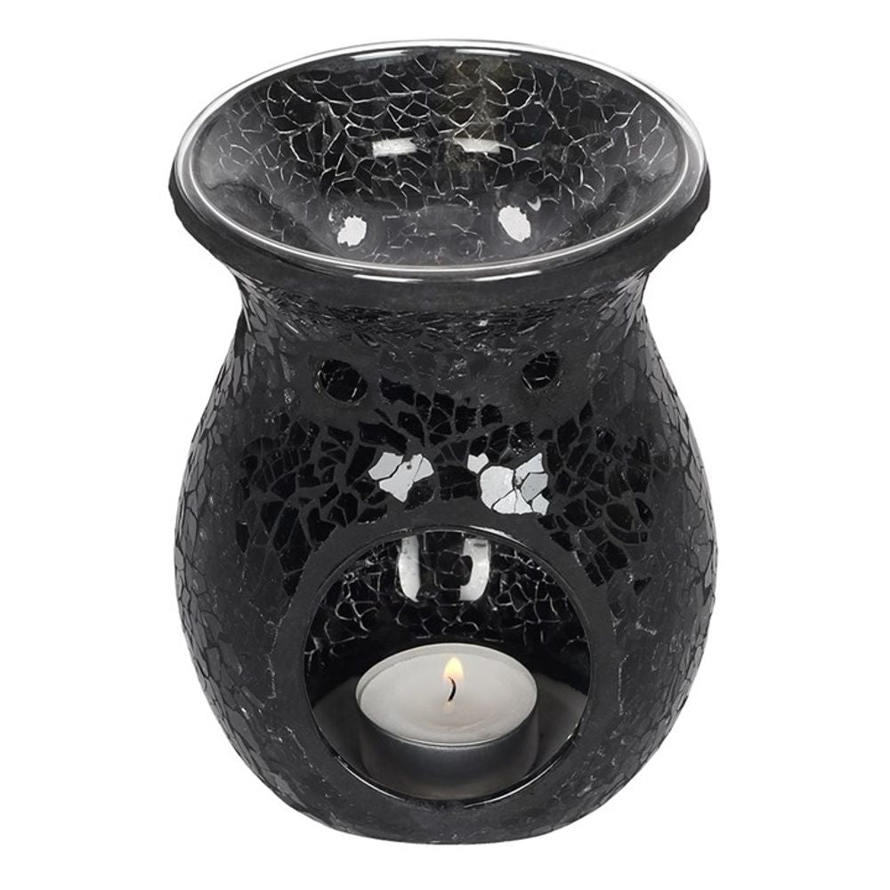 Oil Burner - Black Crackle Glass - Mosaic Mirror Effect - Aromatherapy Diffuser