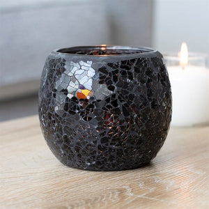 Black Candle Holder - Black Crackle Glass Mosiac Candle Tealight Holders