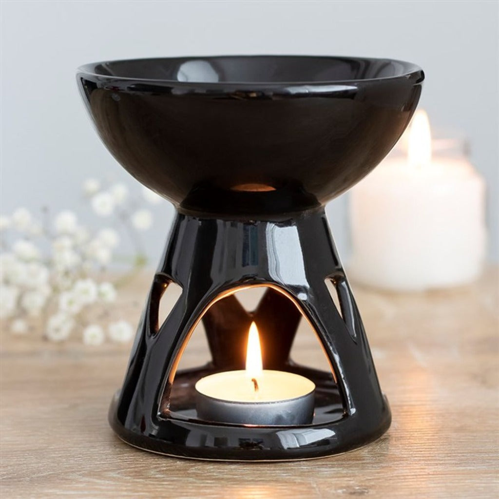 Wax Melt Burner - Black Deep Bowl Ceramic Oil Burner - Home Fragrance Diffuser