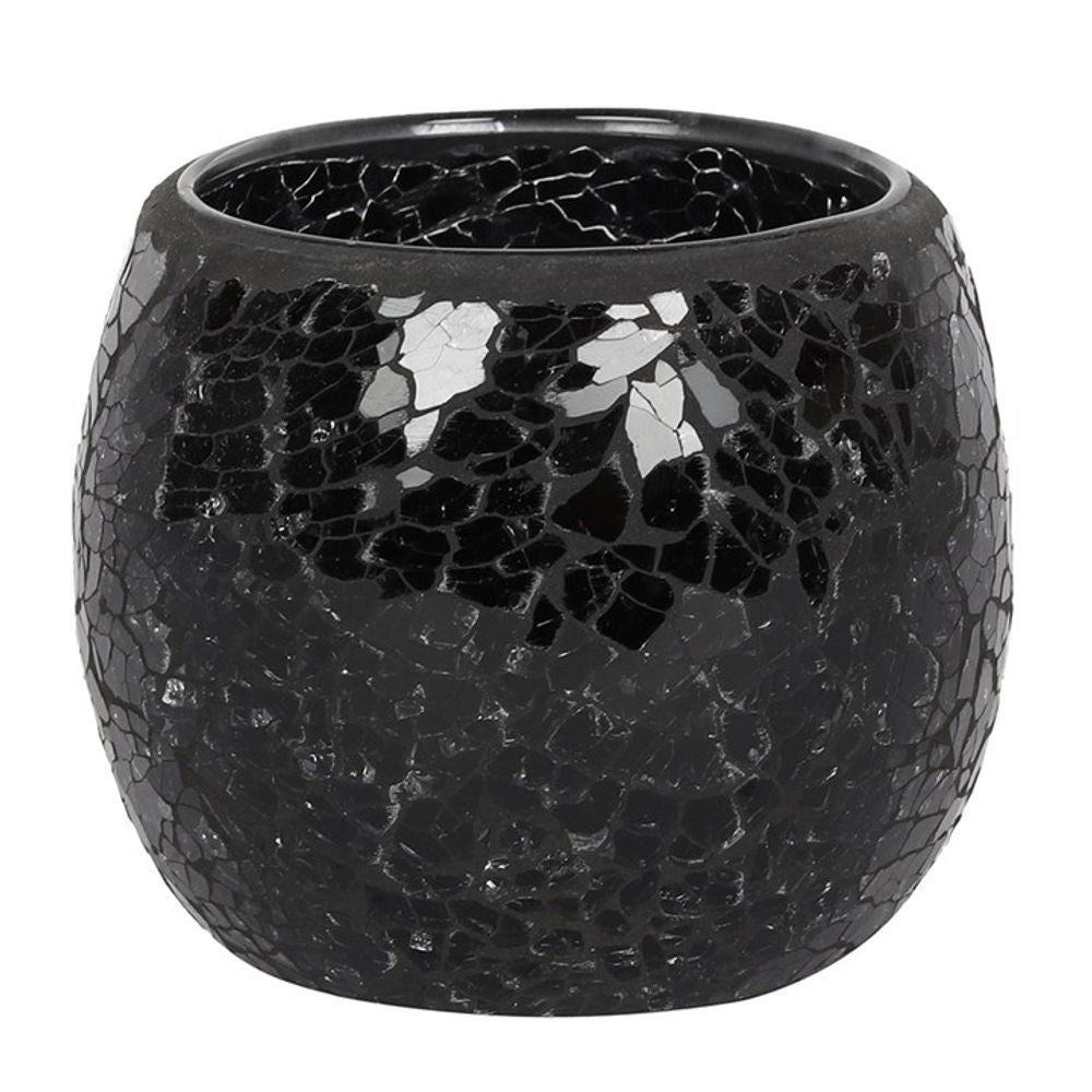 Black Candle Holder - Black Crackle Glass Mosiac Candle Tealight Holders