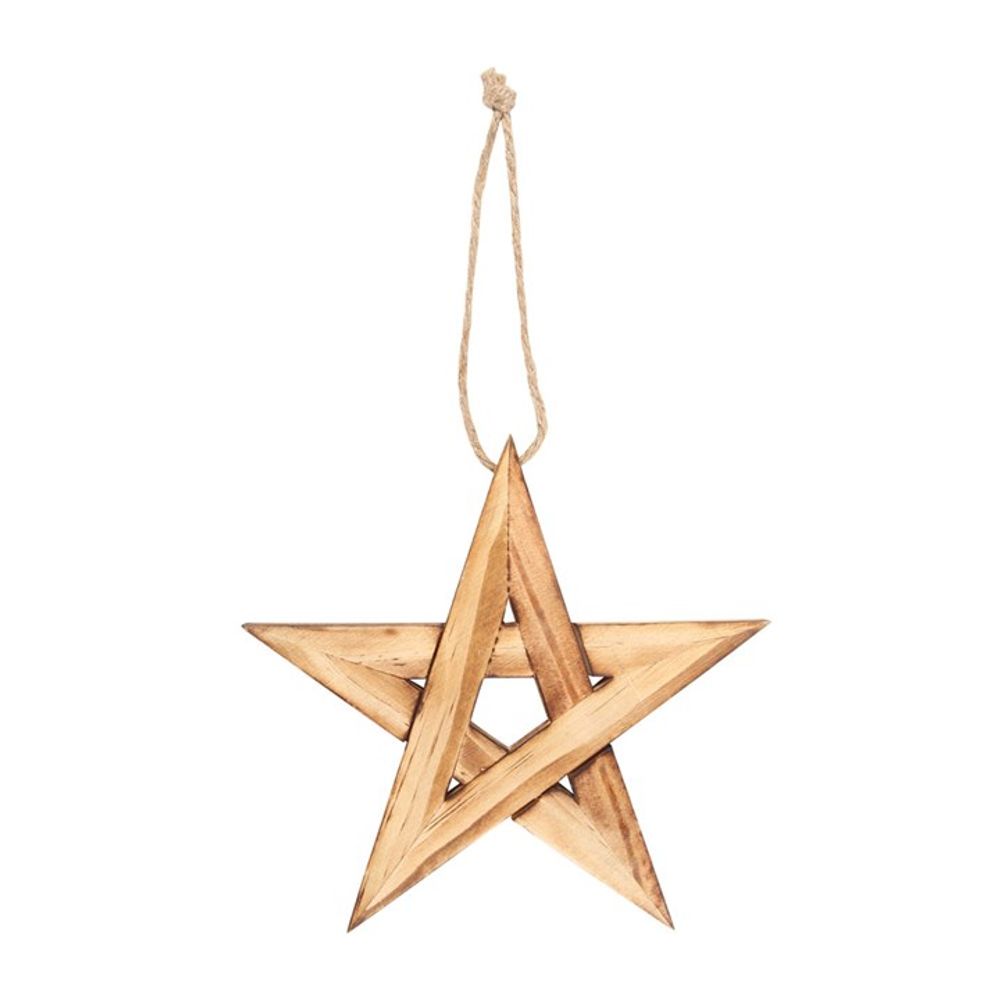 Wooden Christmas Tree Decorations - Winter Solstice Hanging Wooden Pentagram. A medium hanging wooden pentagram that can be used to decorate the home for Winter Solstice, the ancient pagan holiday known for traditions and rituals that celebrate nature, rebirth, transformation, and the oncoming season.