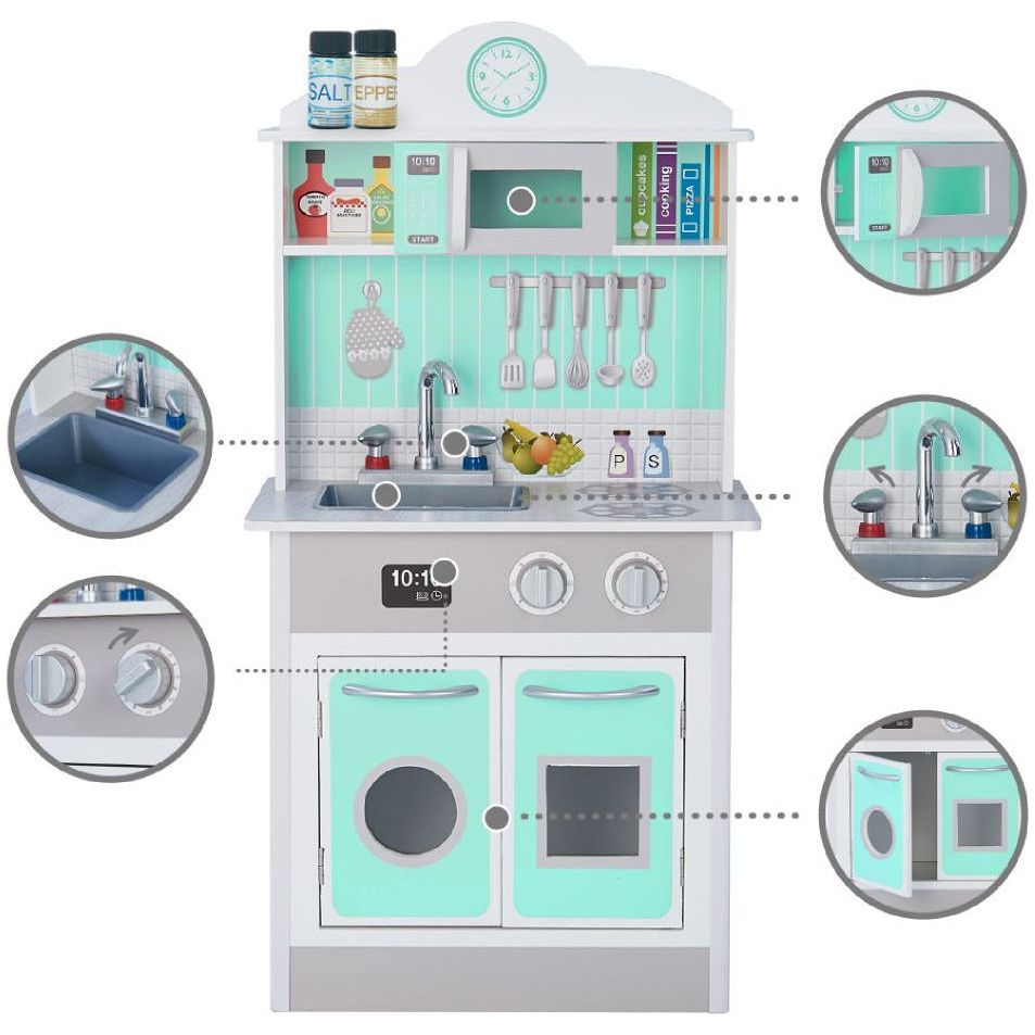 Emmy Jane Boutique Wooden Toy Kitchen - Little Chefs Pretend Play Kitchen in Mint