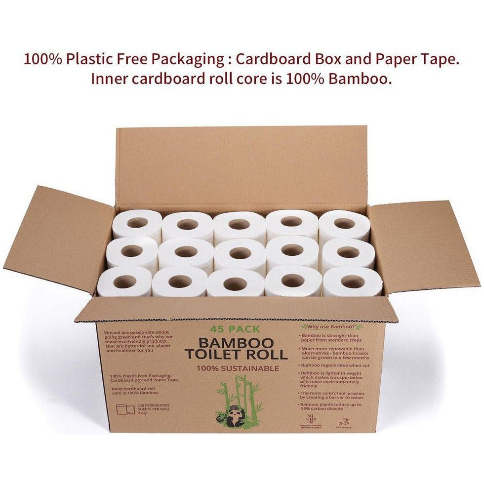 Emmy Jane Boutique VINSANI - Eco-Friendly Bamboo Toilet Roll - 45 Pack - Sustainable Bamboo Toilet Paper