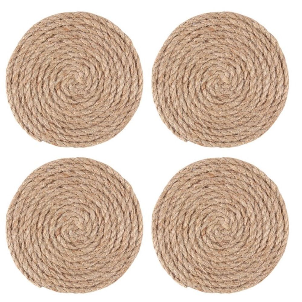 This set of four rustic rope coasters is perfect for neutral spaces and adding texture to decorative table settings. Product Dimensions: H2.8cm x W10cm x D10cm Packaged Dimensions: H2.8cm x W10cm x D10cm