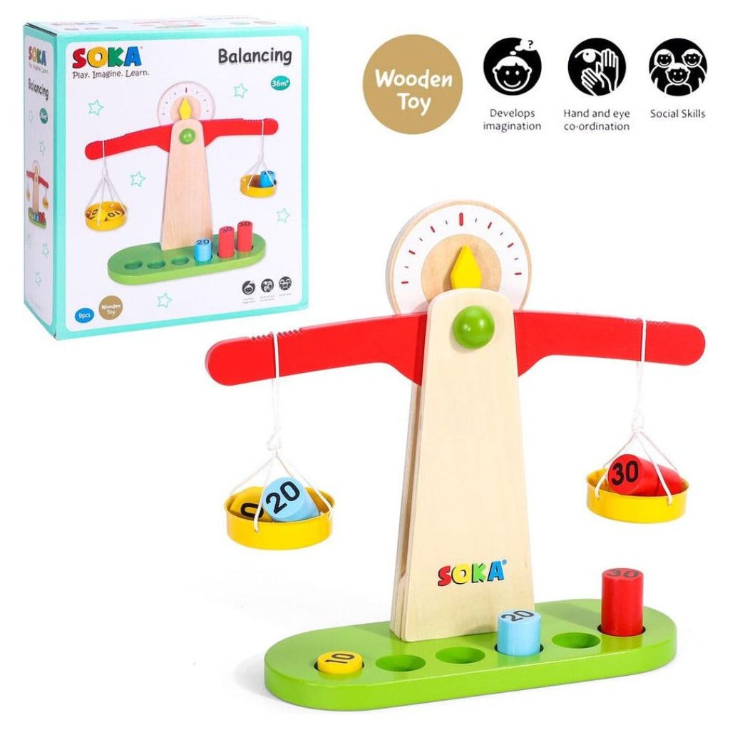 Emmy Jane Boutique Wooden Learning Toy - Counting Math Game Weighing Scale for Kids 3+