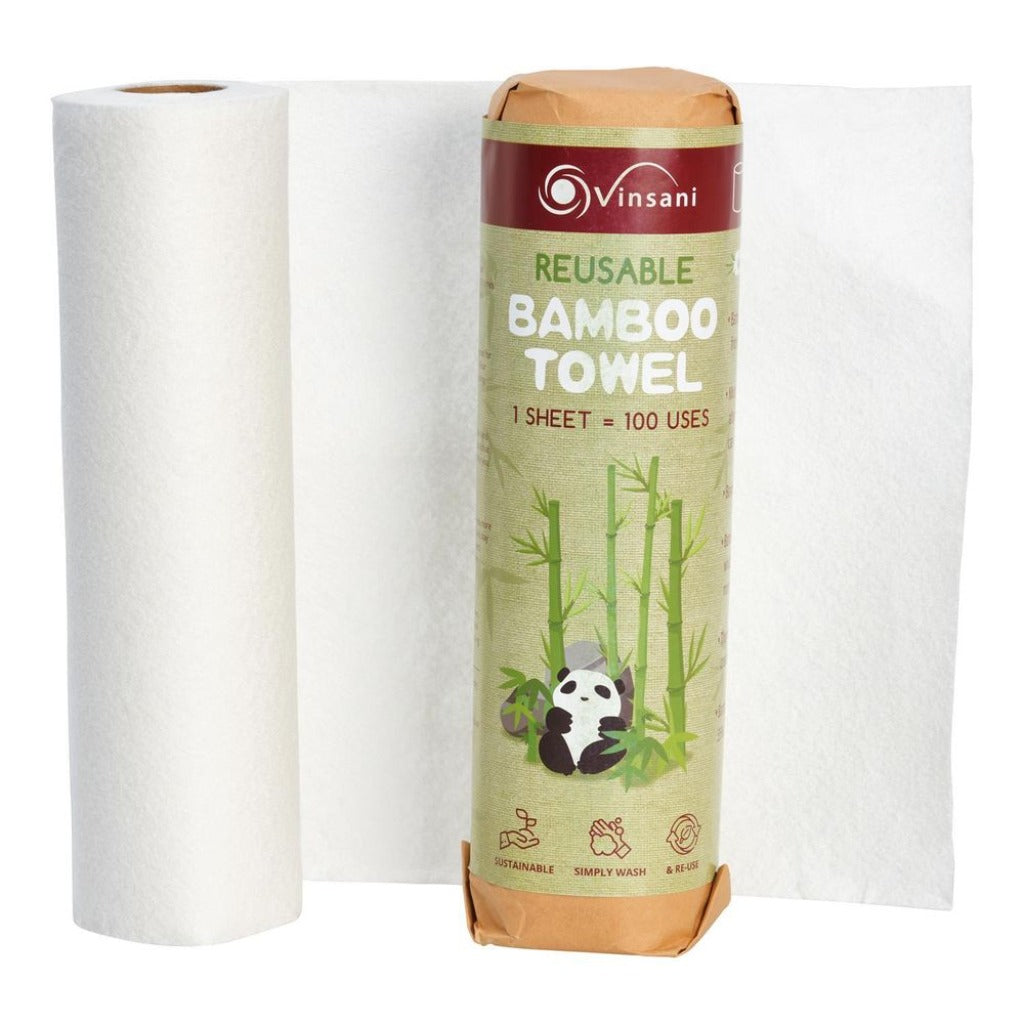 Emmy Jane - Vinsani - Reusable Bamboo Towels - Super Strong Ultra Absorbent Eco-Friendly. Reusable towel replaces traditional paper towels. Each sheet can be used up to 100 times on average. The towels are also machine washable.
