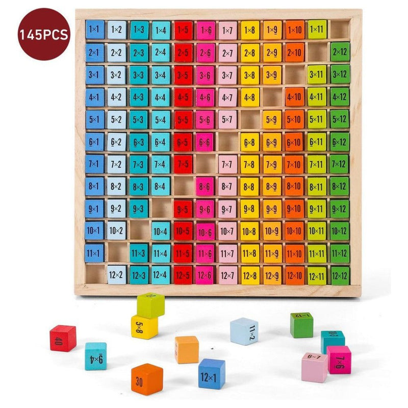 Emmy Jane Boutique SOKA Wooden 1-12 Times Table 145pc Colourful Board Montessori Math for Kids 3+