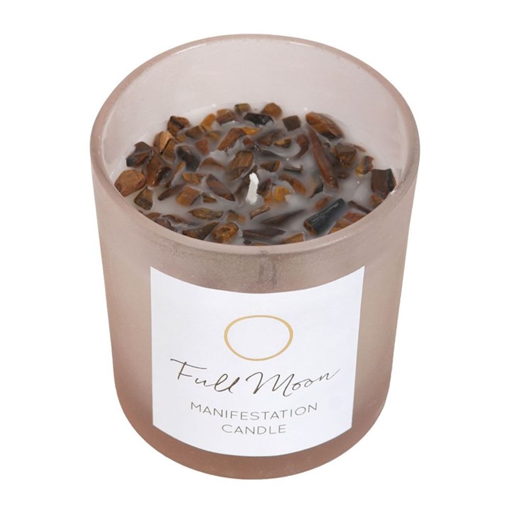 Full Moon Eucalyptus Manifestation Candle with Tiger's Eye Crystals