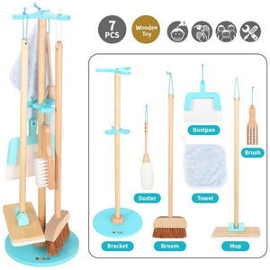Emmy Jane Boutique SOKA Wooden Cleaning Kit Pretend Play Household Toy Set Playhouse for Kids 3+ This playset comprises of different pieces which are super easy to assemble and carry wherever they are needed. Includes Duster Broom Mop Brush Towel Dustpan All pieces are presented in a beautifully designed bracket with a hanging design that measures approximately 67.5 x 22 cm (26.5 x 8.6 inches)