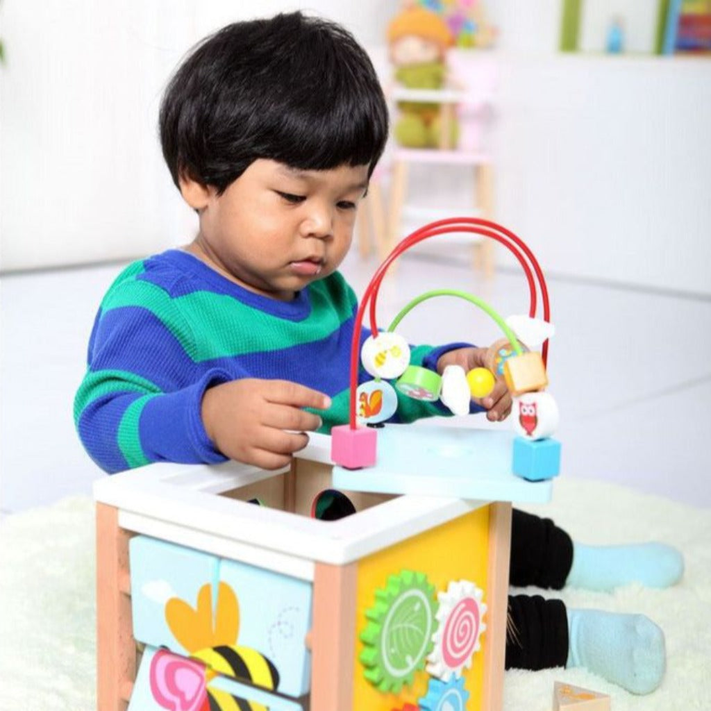 Emmy Jane Boutique Lelin Wooden Nature Activity Cube Beads Wire Maze Creative Educational Game