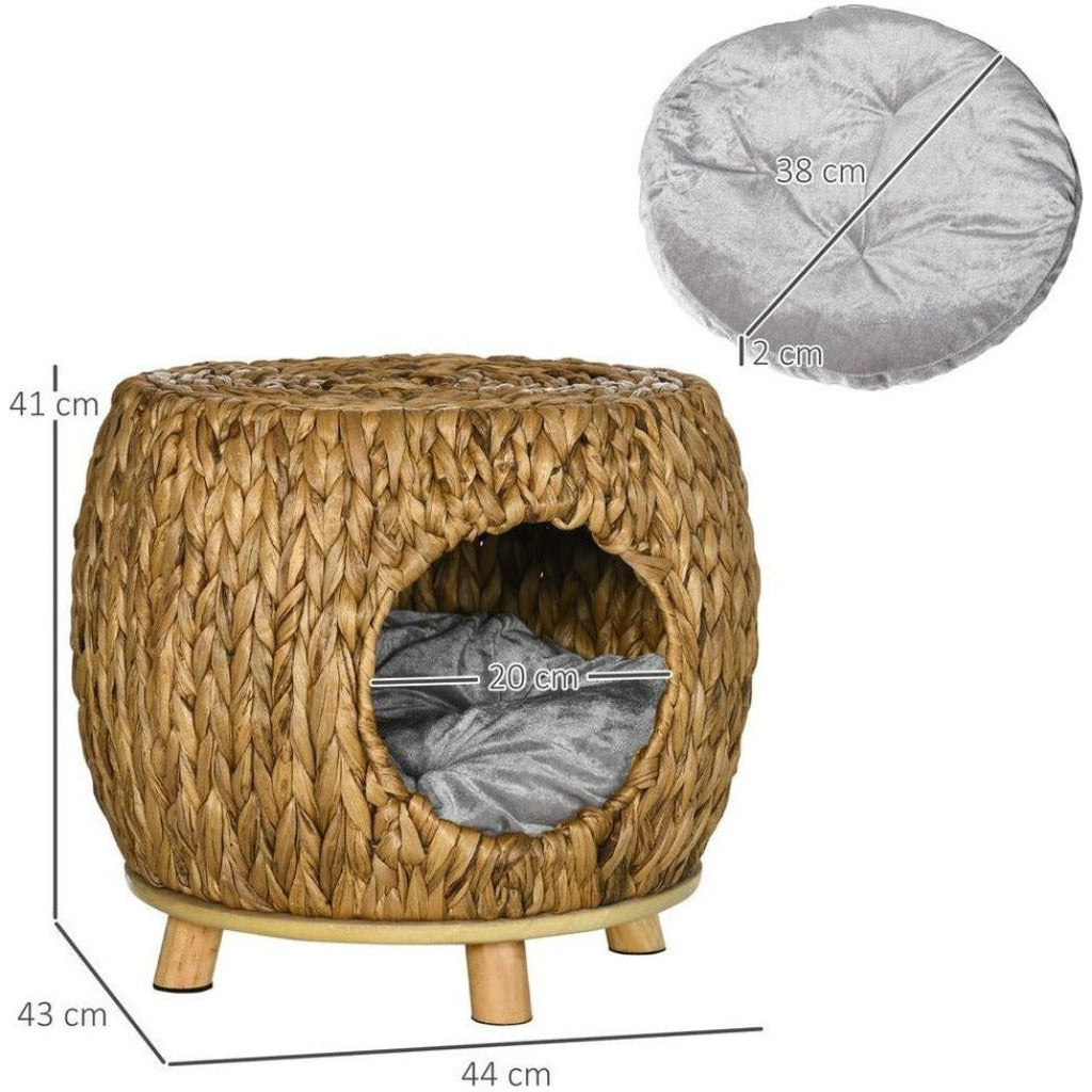 Emmy Jane Boutique - Natural Wicker Cat Basket - Rattan Cat Cave - Wicker Pet Bed with Cushion. Create a haven of comfort for your beloved pets while adding a touch of natural sophistication to your living space.