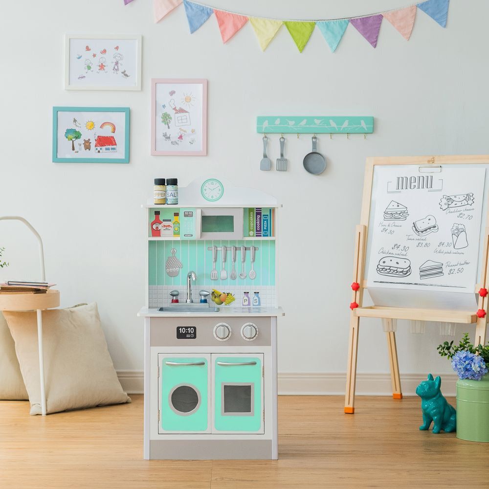 Emmy Jane Boutique Wooden Toy Kitchen - Little Chefs Pretend Play Kitchen in Mint