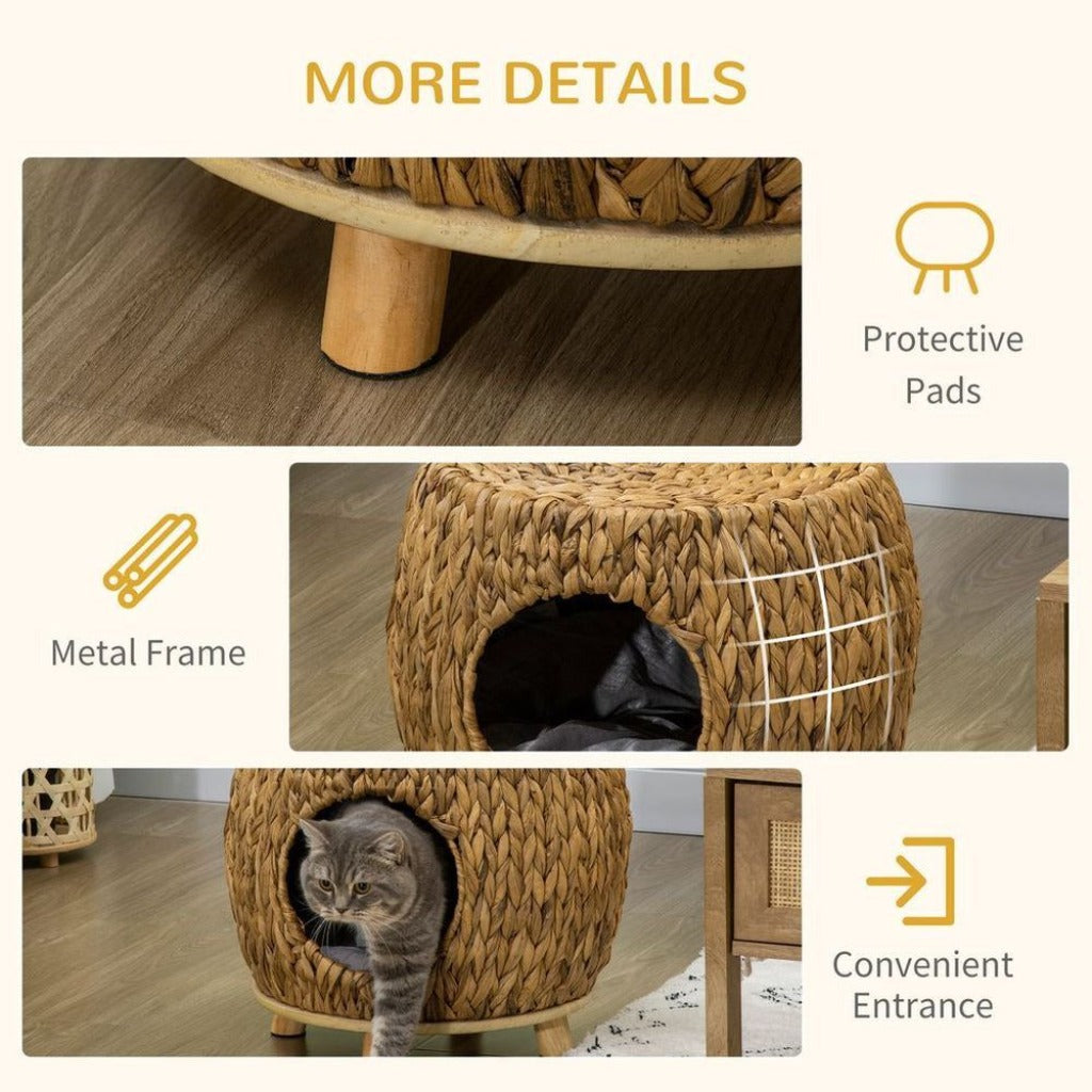 Emmy Jane Boutique - Natural Wicker Cat Basket - Rattan Cat Cave - Wicker Pet Bed with Cushion. Create a haven of comfort for your beloved pets while adding a touch of natural sophistication to your living space.