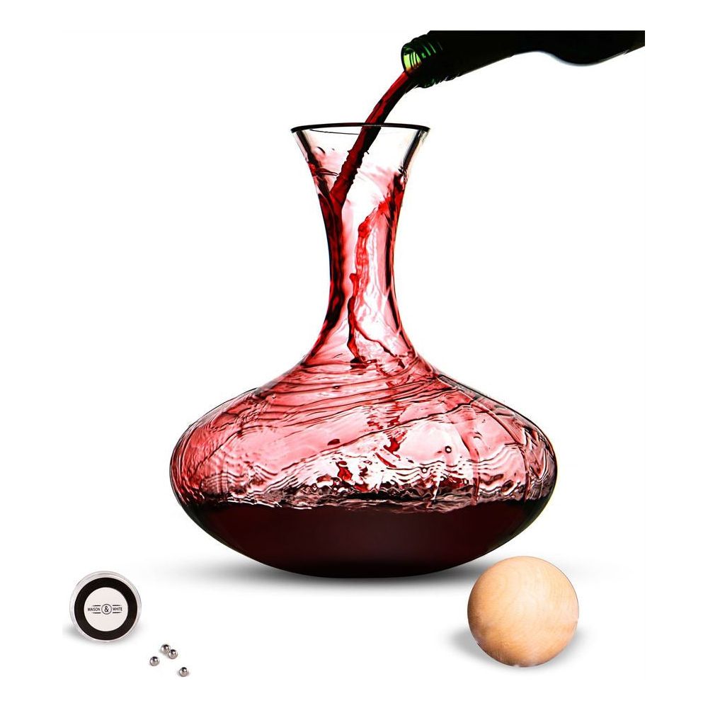 Emmy Jane Boutique Wine Decanter Set with Wooden Stopper & Cleaning Balls - 2.5L