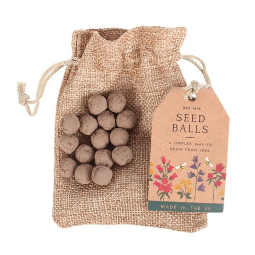 Emmy Jane -Wildflower Seed Ball Gift - 24 Garden Seed Balls in a Gift Bag - Bee Mix. Bring outdoor spaces to life and let garden wildlife thrive with this bag of 24 seed balls.  Simply scatter onto bare soil or compost, water occasionally, and wait for your wildflowers to sprout! Perfect as standalone gifts to brighten someone's day or great as favours for special occasions such as weddings.