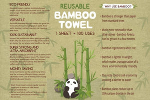 Emmy Jane - Vinsani - Reusable Bamboo Towels - Super Strong Ultra Absorbent Eco-Friendly. Reusable towel replaces traditional paper towels. Each sheet can be used up to 100 times on average. The towels are also machine washable.