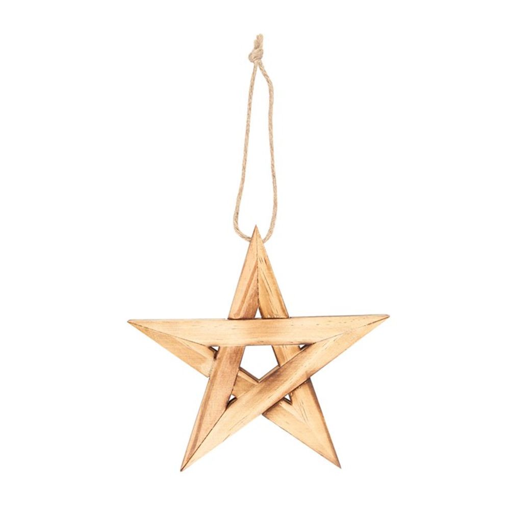 Wooden Christmas Tree Decorations - Winter Solstice Hanging Wooden Pentagram. A medium hanging wooden pentagram that can be used to decorate the home for Winter Solstice, the ancient pagan holiday known for traditions and rituals that celebrate nature, rebirth, transformation, and the oncoming season.