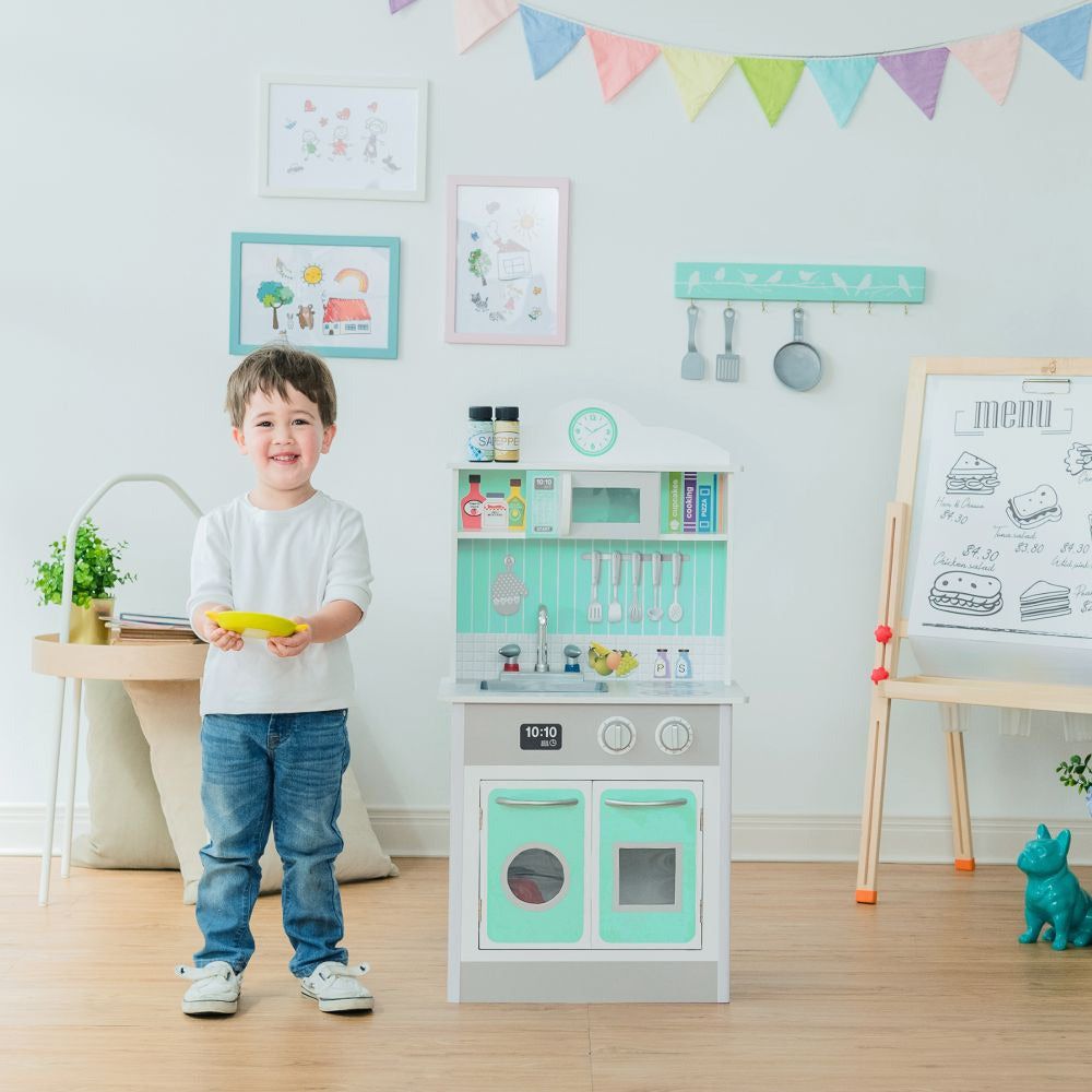 Emmy Jane Boutique Wooden Toy Kitchen - Little Chefs Pretend Play Kitchen in Mint