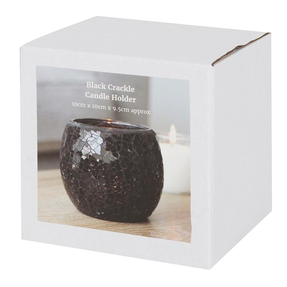 Black Candle Holder - Black Crackle Glass Mosiac Candle Tealight Holders