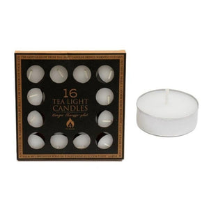 Tea Lights - Pack of 16 4-Hour Unscented Tealight Candles - White. This pack of 16 tealights is an essential addition to any home. Each tealight offers a burn time of approximately 4 hours. Ideal for setting the mood at dinner parties with friends or creating a calming ambiance for meditation and relaxation practices.