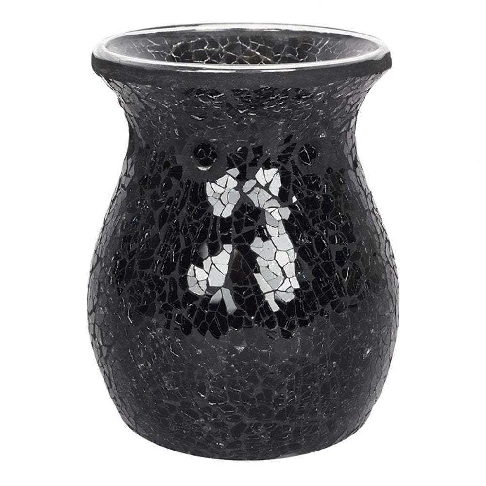 Oil Burner - Black Crackle Glass - Mosaic Mirror Effect - Aromatherapy Diffuser