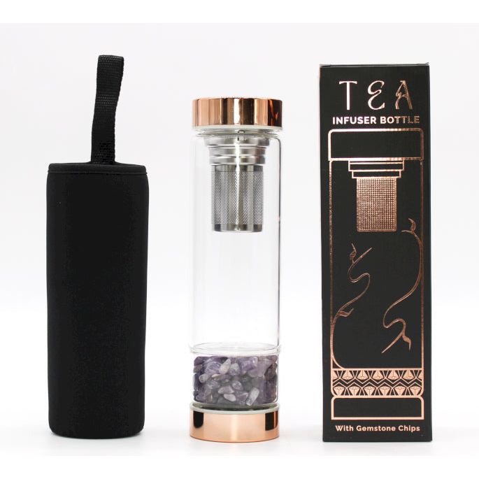 Emmy Jane Boutique Crystal Glass Tea Infuser Bottle - Glass Water Bottle with Gemstones